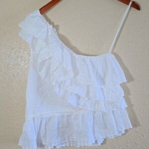 Anthropologie One Shoulder White Top